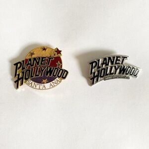 Planet Hollywood Santa Ana South Coast Plaza Brooch Set of 2 Pins Globe Silver